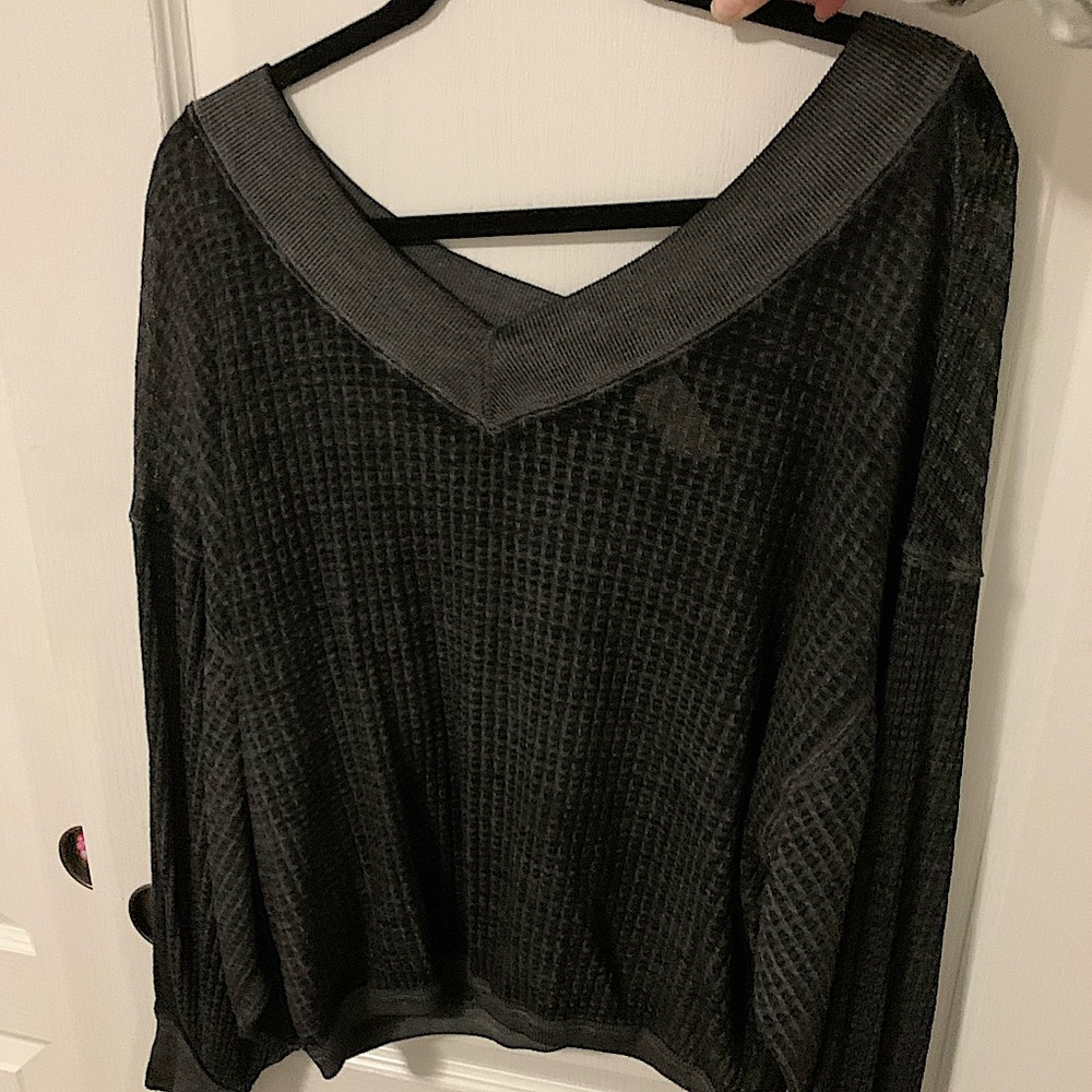 Small We The Free dark gray waffle knit long sleeve